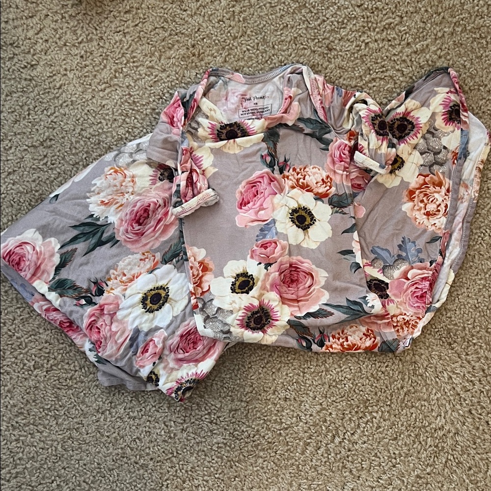 Posh Peanut Pink and Cream Floral Baby Gown and Swaddle Blanket
